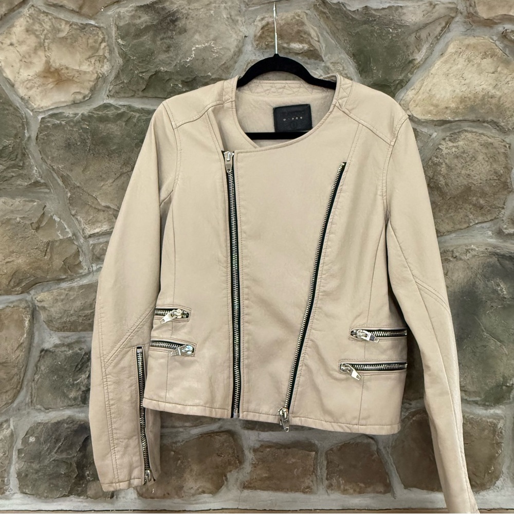 Blank NYC Neutral Faux Leather Moto Jacket with Zipper Details Women's Large